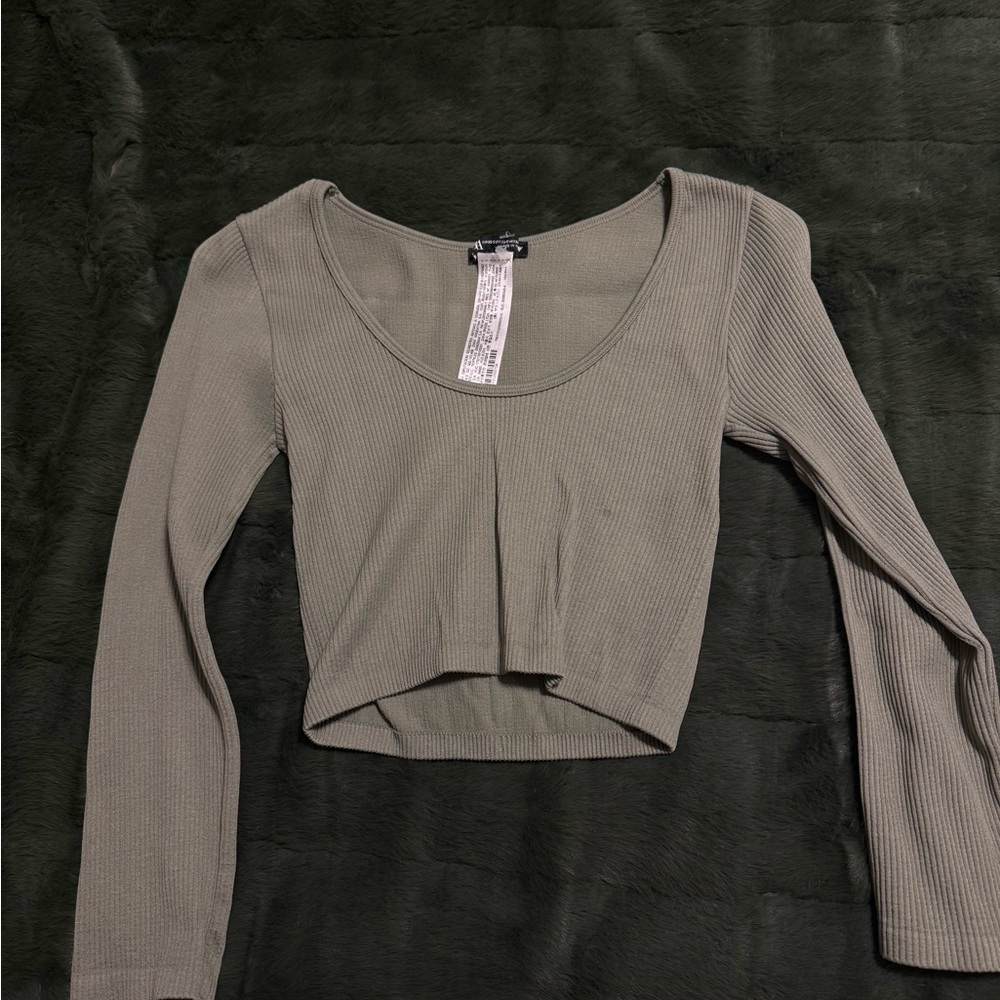 Zara Sage Ribbed Long Sleeve Crop Top